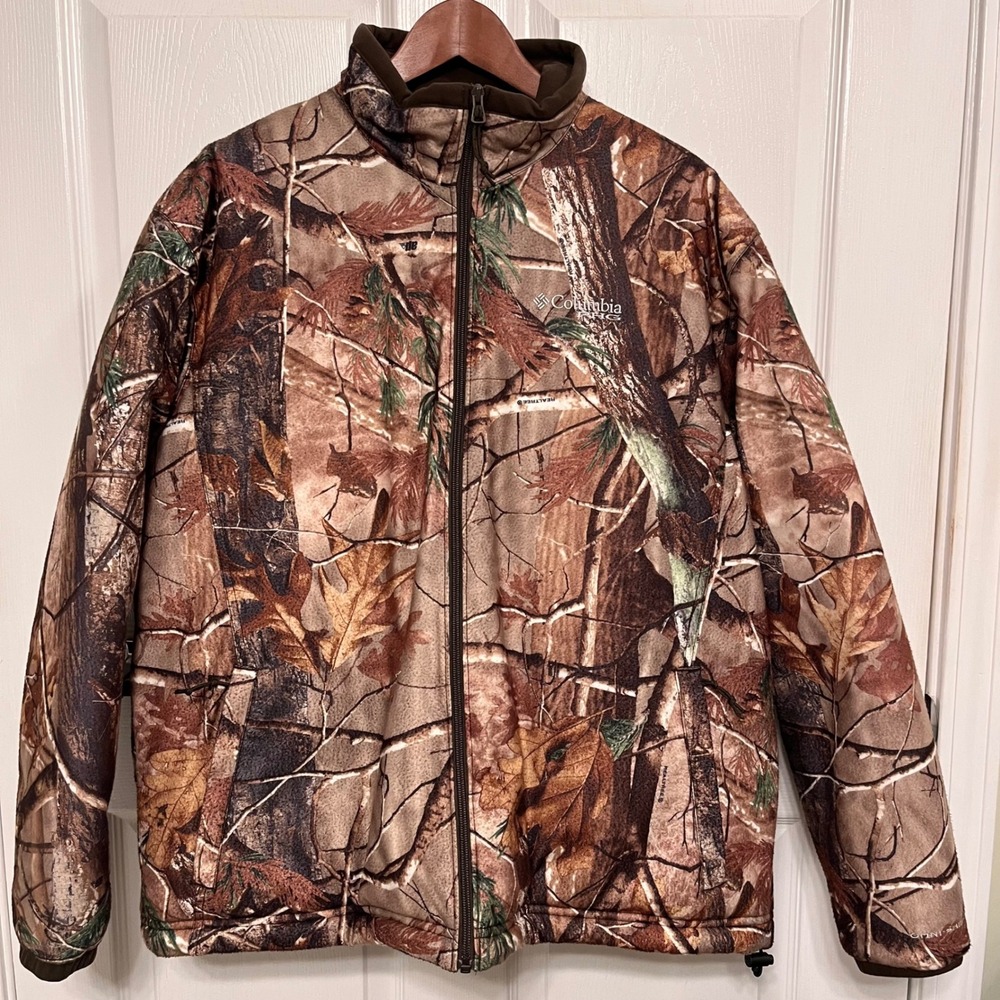 Columbia PHG Mens Realtree Camo Fleece Jacket Full Zip Hunting Large Brown L